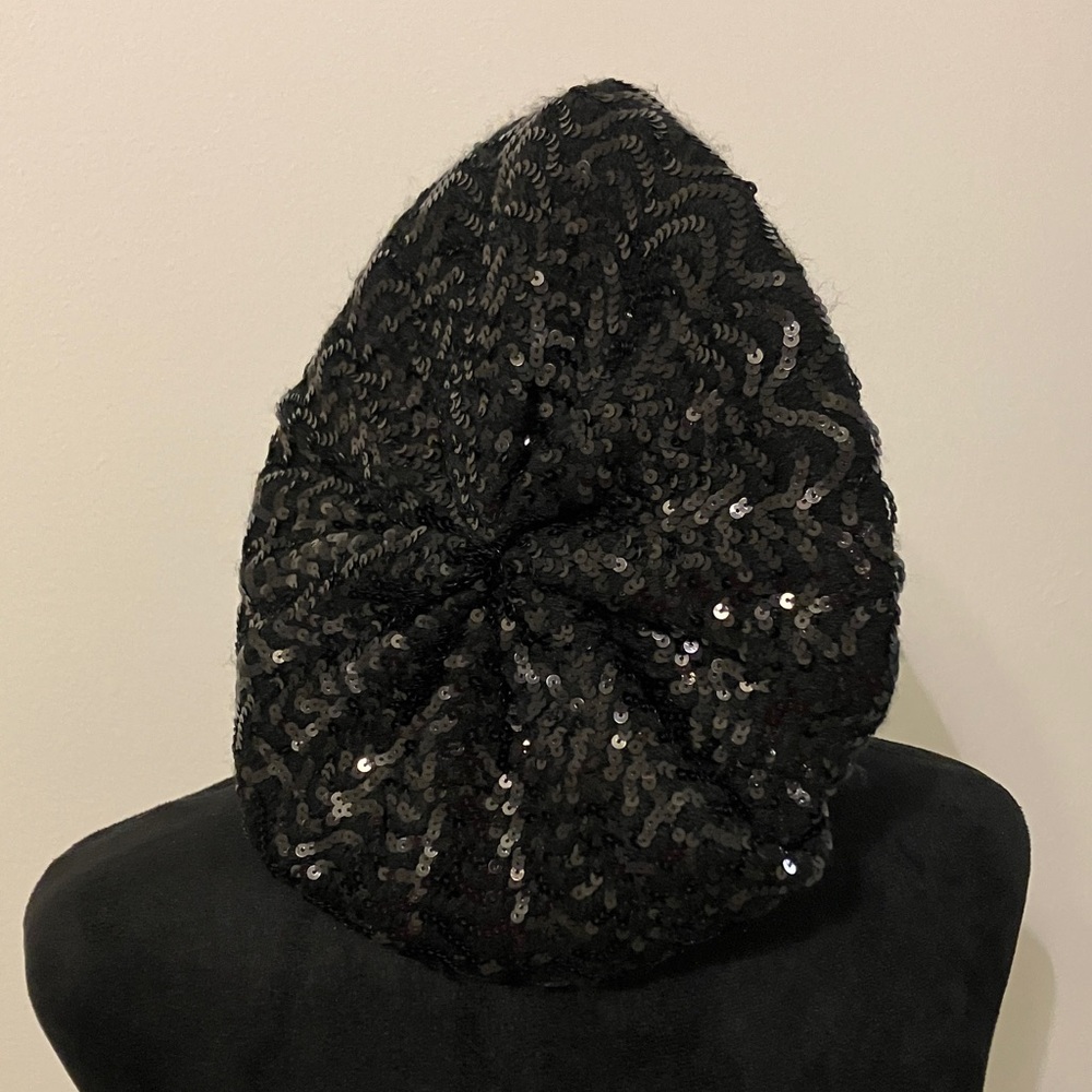 New York & Company Sparkling Black Sequin Hat